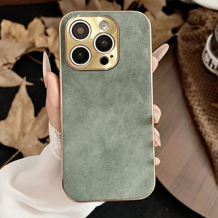 For iPhone 16 Pro Max Electroplating Lambskin Leather Phone Case