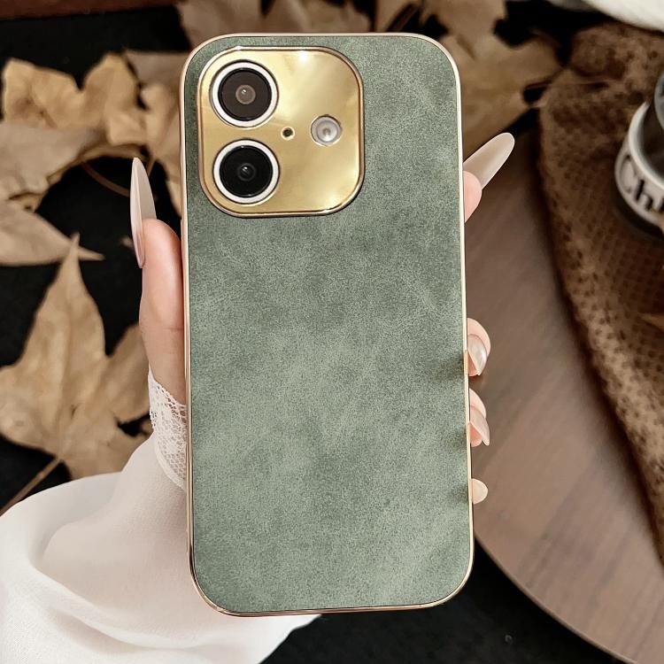 For iPhone 16 Electroplating Lambskin Leather Phone Case