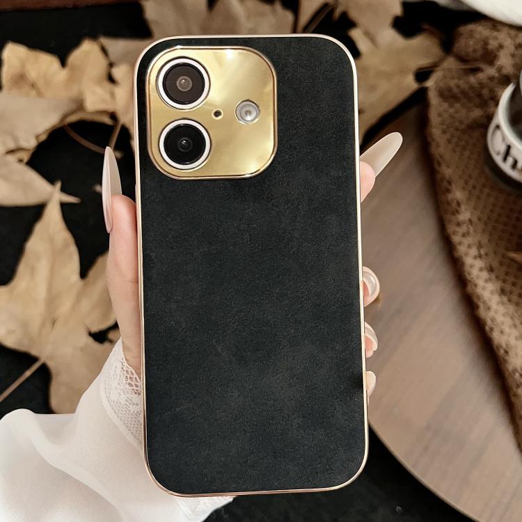 For iPhone 16 Plus Electroplating Lambskin Leather Phone Case