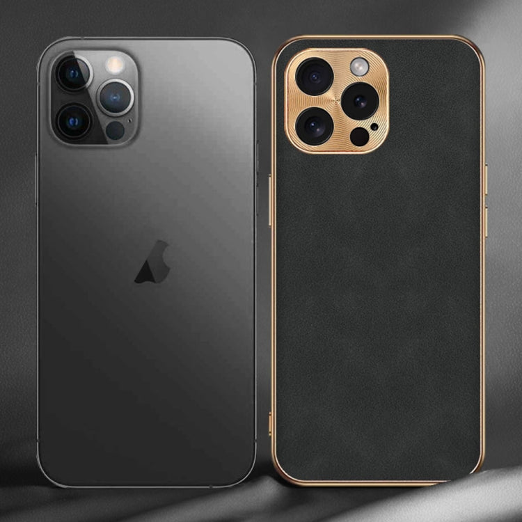 For iPhone 15 Electroplating Lambskin Leather Phone Case