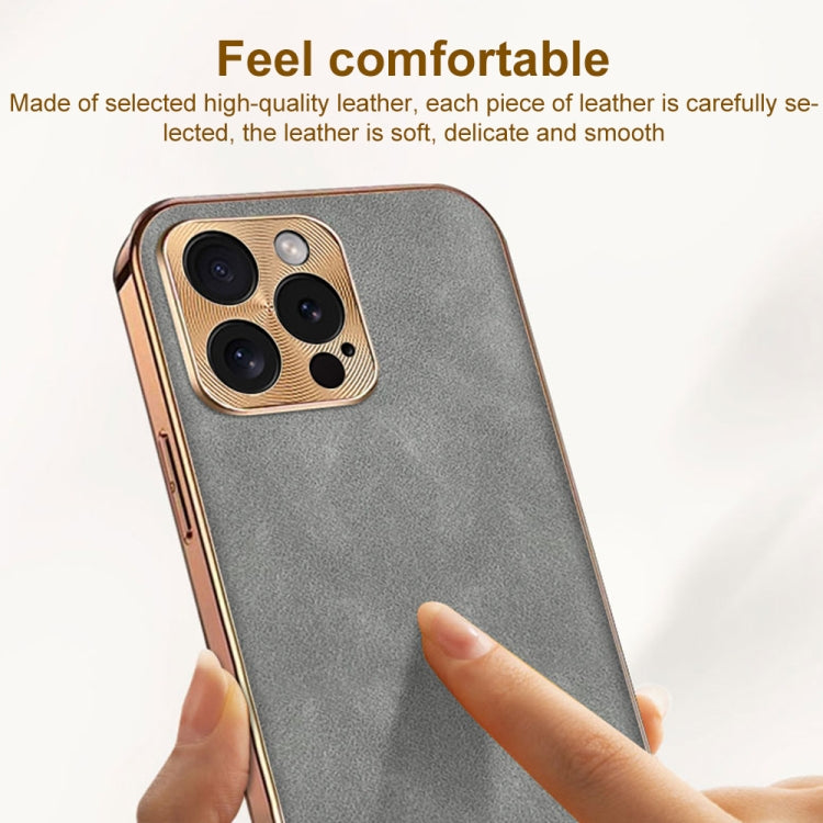 For iPhone 14 Pro Max Electroplating Lambskin Leather Phone Case
