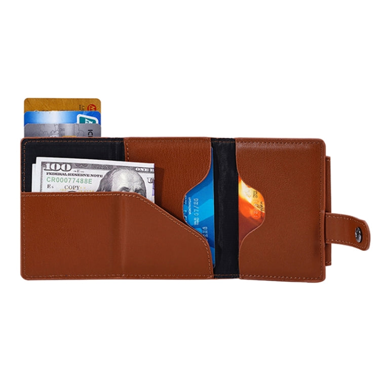 FY2401 RFID Anti-magnetic Triple Fold Crazy Horse Texture PU Card Bag - Brown