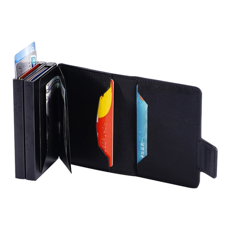 FY2403 RFID Anti-magnetic Crazy Horse Texture PU Dual Box Card Bag - Black