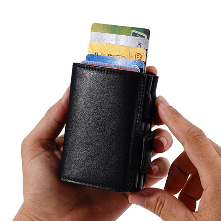 FY2403 RFID Anti-magnetic Crazy Horse Texture PU Dual Box Card Bag - Black