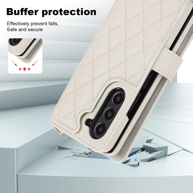 For Samsung Galaxy Z Fold5 Crossbody Multifunction Rhombic Leather Phone Case