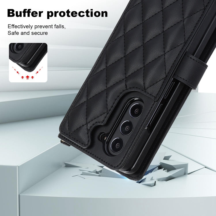 For Samsung Galaxy Z Fold5 Crossbody Multifunction Rhombic Leather Phone Case