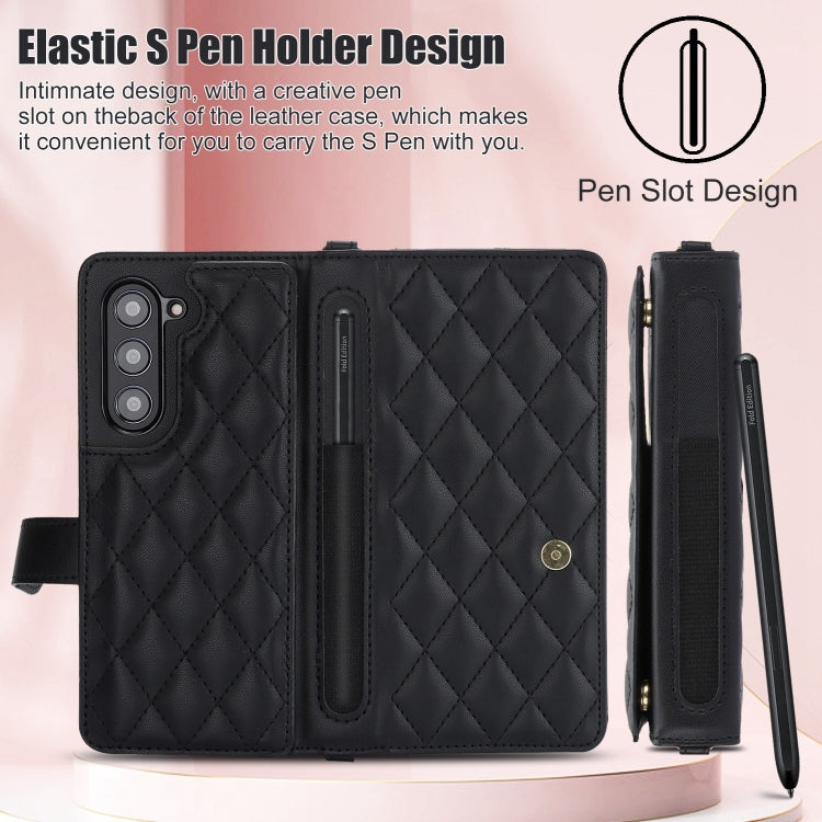 For Samsung Galaxy Z Fold5 Crossbody Multifunction Rhombic Leather Phone Case