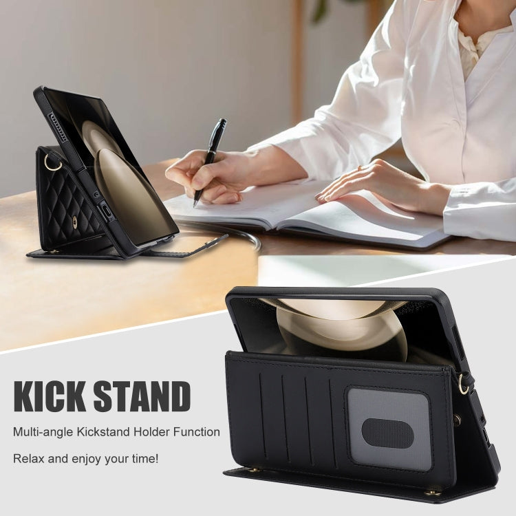 For Samsung Galaxy Z Fold5 Crossbody Multifunction Rhombic Leather Phone Case