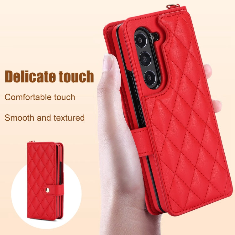 For Samsung Galaxy Z Fold5 Crossbody Multifunction Rhombic Leather Phone Case