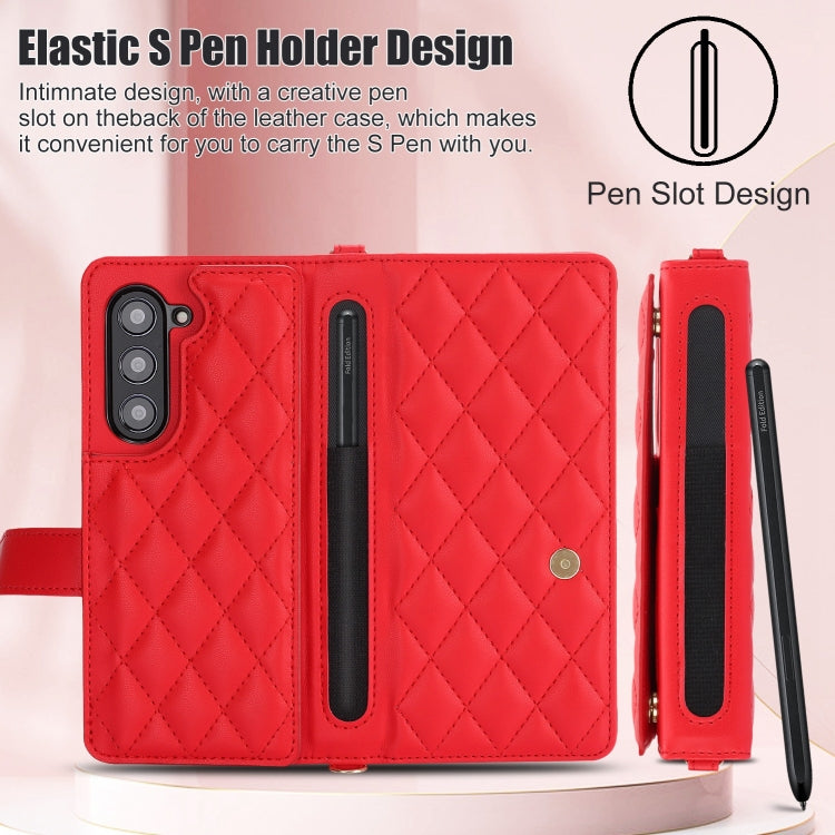For Samsung Galaxy Z Fold5 Crossbody Multifunction Rhombic Leather Phone Case