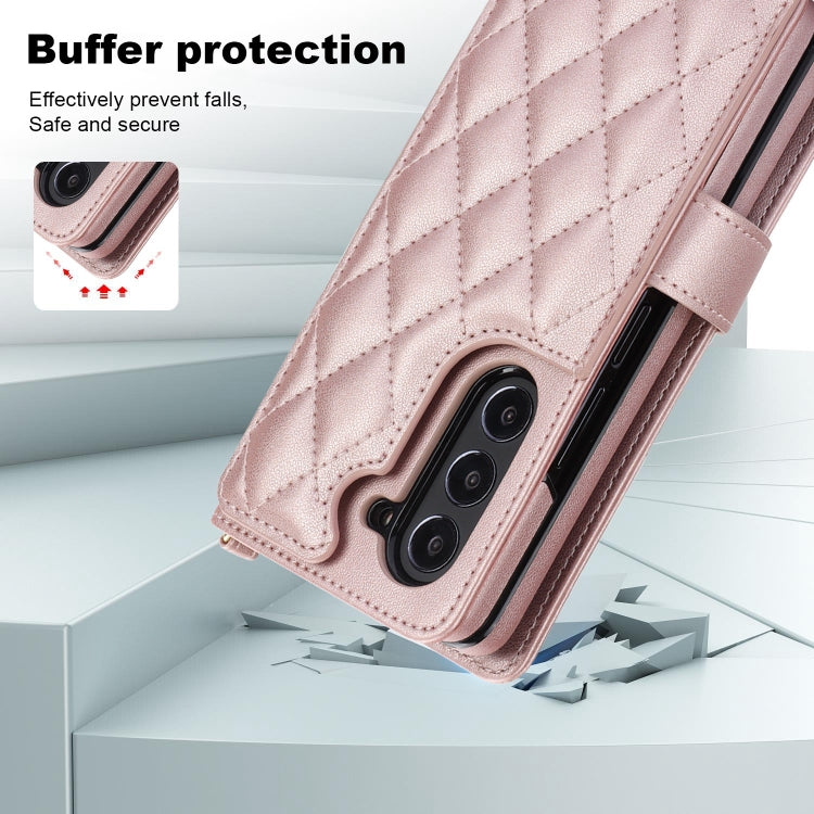 For Samsung Galaxy Z Fold5 Crossbody Multifunction Rhombic Leather Phone Case