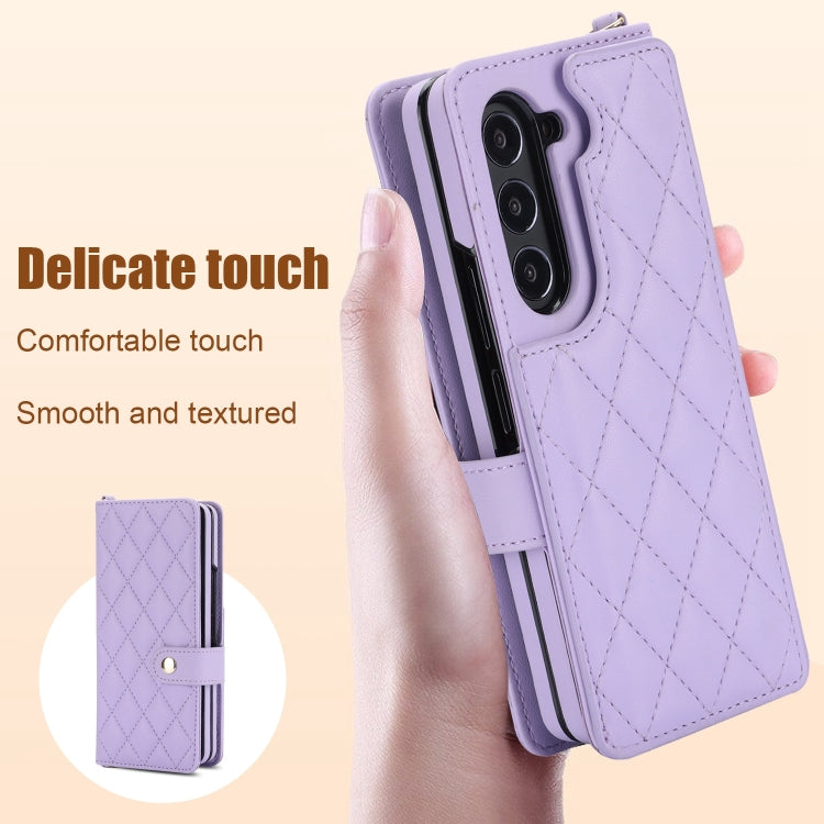For Samsung Galaxy Z Fold5 Crossbody Multifunction Rhombic Leather Phone Case