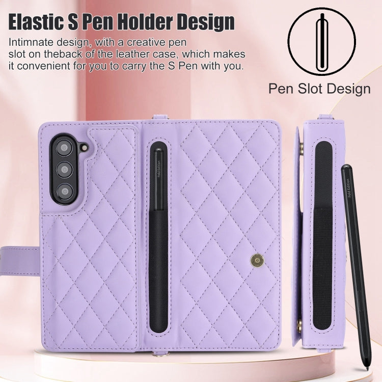 For Samsung Galaxy Z Fold5 Crossbody Multifunction Rhombic Leather Phone Case