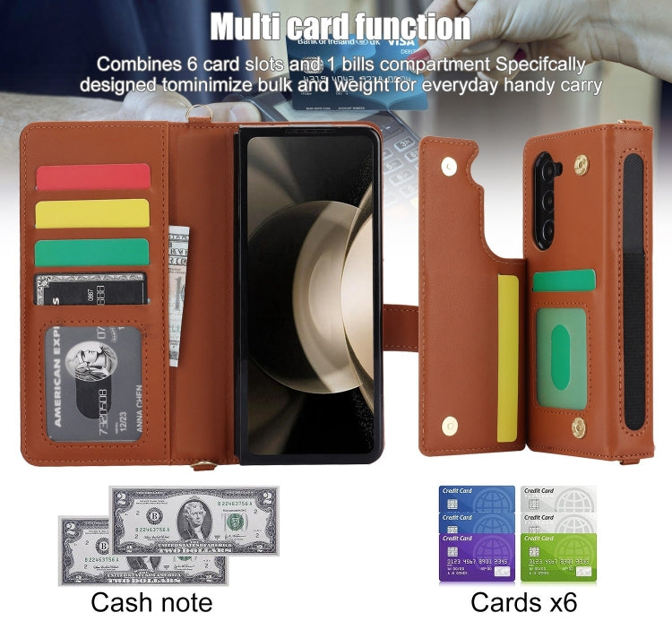 For Samsung Galaxy Z Fold5 Crossbody Multifunction Rhombic Leather Phone Case