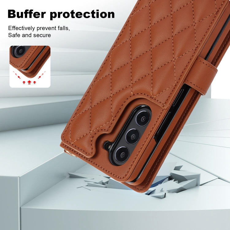 For Samsung Galaxy Z Fold5 Crossbody Multifunction Rhombic Leather Phone Case