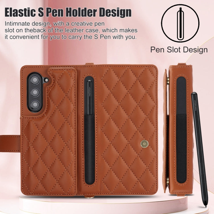 For Samsung Galaxy Z Fold5 Crossbody Multifunction Rhombic Leather Phone Case