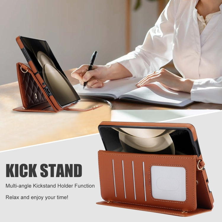 For Samsung Galaxy Z Fold5 Crossbody Multifunction Rhombic Leather Phone Case