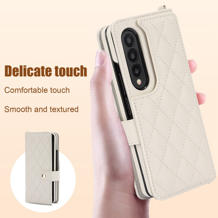 For Samsung Galaxy Z Fold4 Crossbody Multifunction Rhombic Leather Phone Case