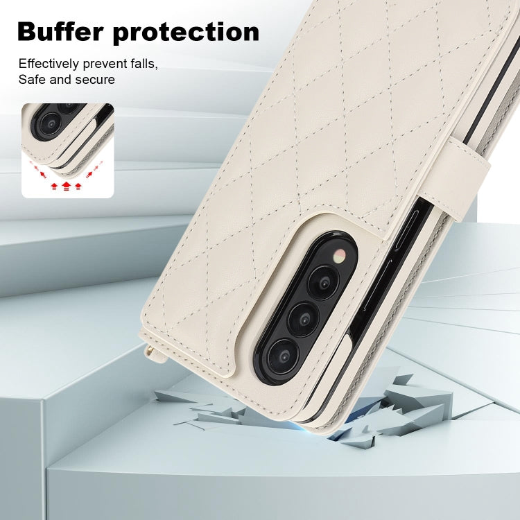 For Samsung Galaxy Z Fold4 Crossbody Multifunction Rhombic Leather Phone Case