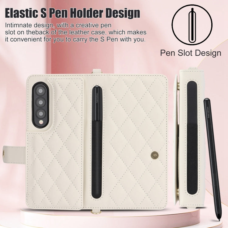 For Samsung Galaxy Z Fold4 Crossbody Multifunction Rhombic Leather Phone Case