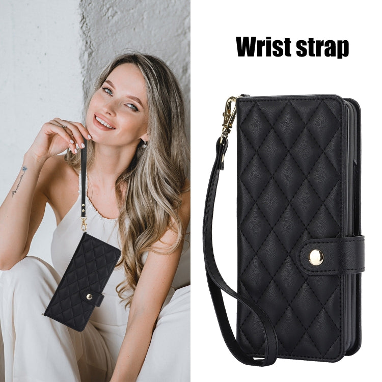 For Samsung Galaxy Z Fold4 Crossbody Multifunction Rhombic Leather Phone Case