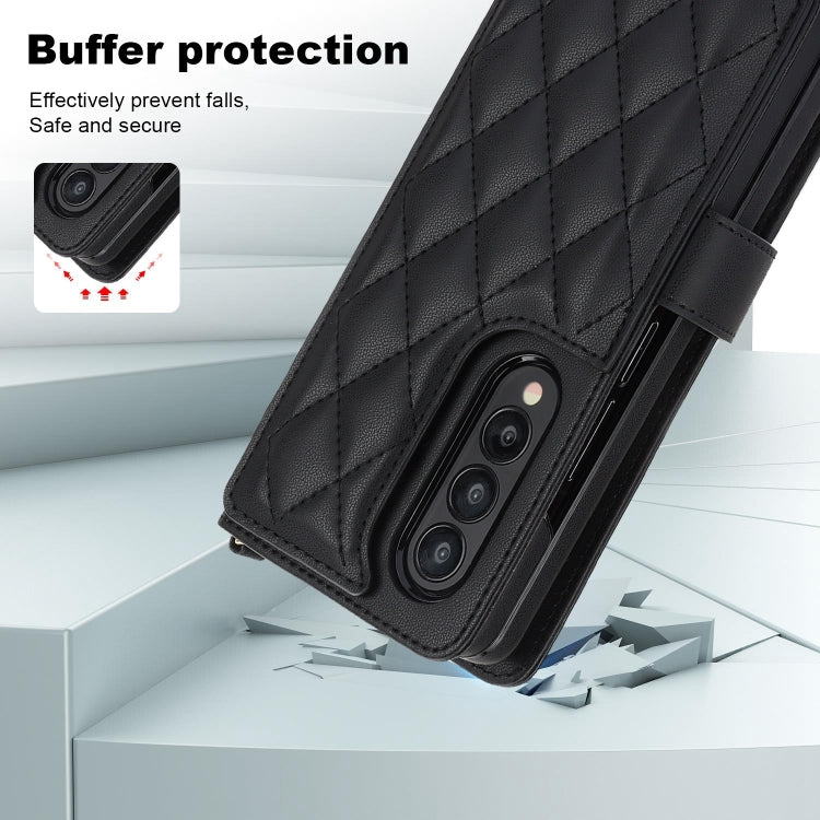 For Samsung Galaxy Z Fold4 Crossbody Multifunction Rhombic Leather Phone Case
