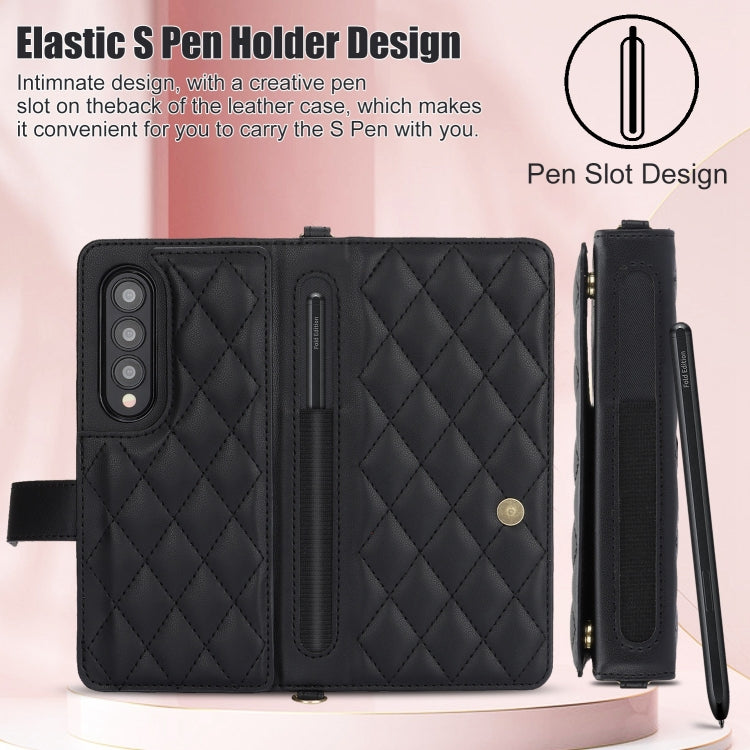For Samsung Galaxy Z Fold4 Crossbody Multifunction Rhombic Leather Phone Case