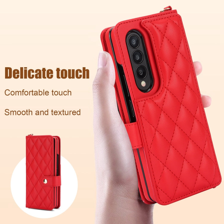 For Samsung Galaxy Z Fold4 Crossbody Multifunction Rhombic Leather Phone Case