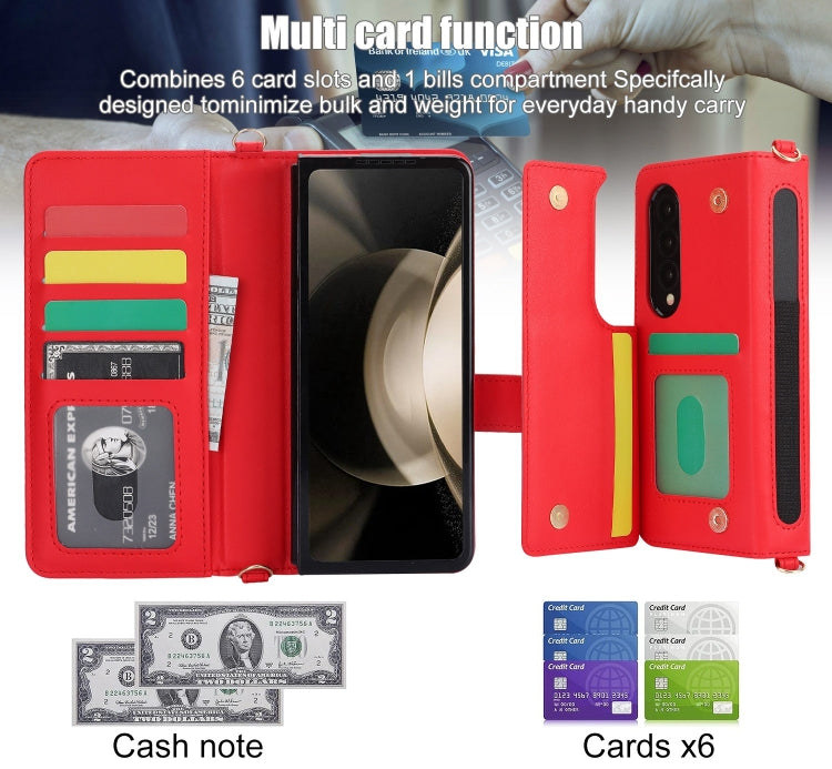 For Samsung Galaxy Z Fold4 Crossbody Multifunction Rhombic Leather Phone Case
