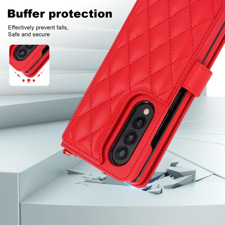 For Samsung Galaxy Z Fold4 Crossbody Multifunction Rhombic Leather Phone Case