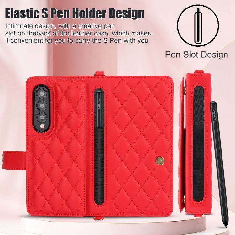 For Samsung Galaxy Z Fold4 Crossbody Multifunction Rhombic Leather Phone Case