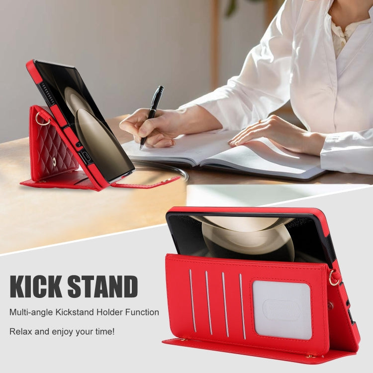 For Samsung Galaxy Z Fold4 Crossbody Multifunction Rhombic Leather Phone Case