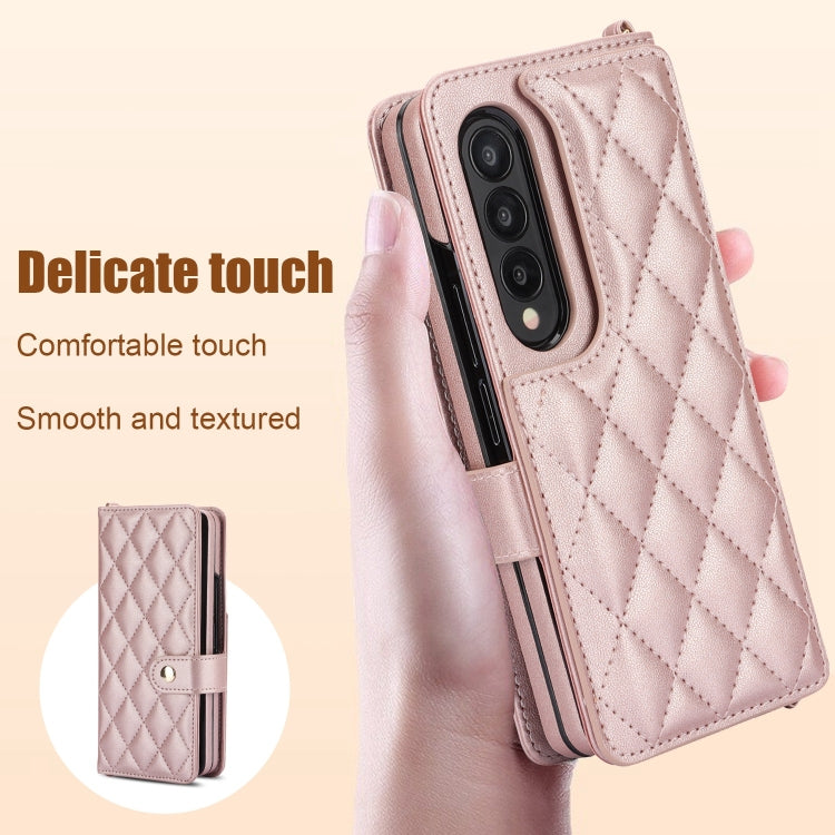 For Samsung Galaxy Z Fold4 Crossbody Multifunction Rhombic Leather Phone Case