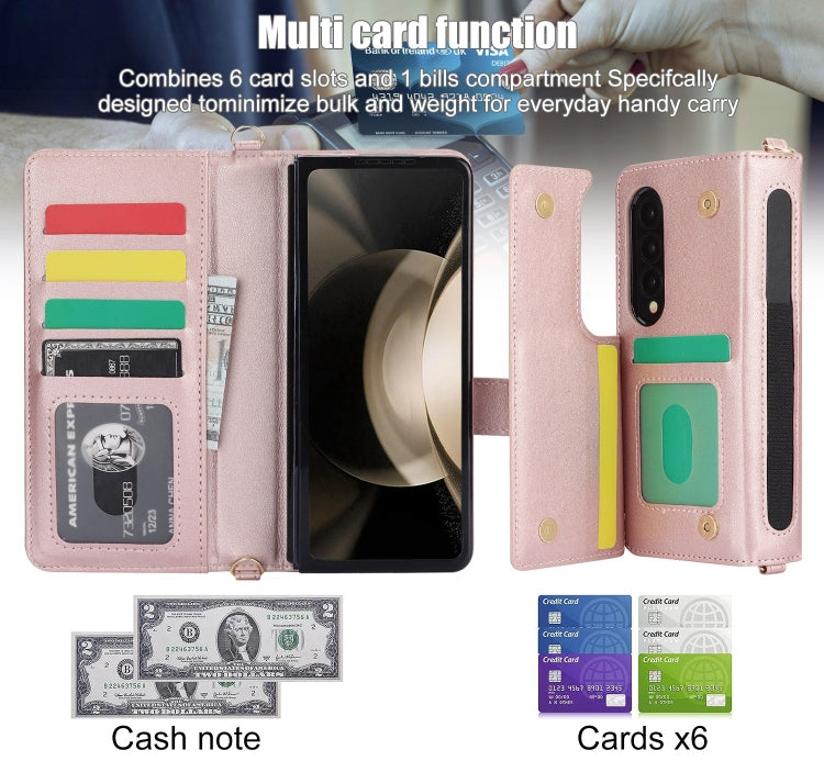 For Samsung Galaxy Z Fold4 Crossbody Multifunction Rhombic Leather Phone Case