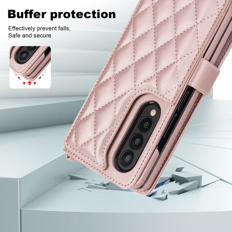 For Samsung Galaxy Z Fold4 Crossbody Multifunction Rhombic Leather Phone Case