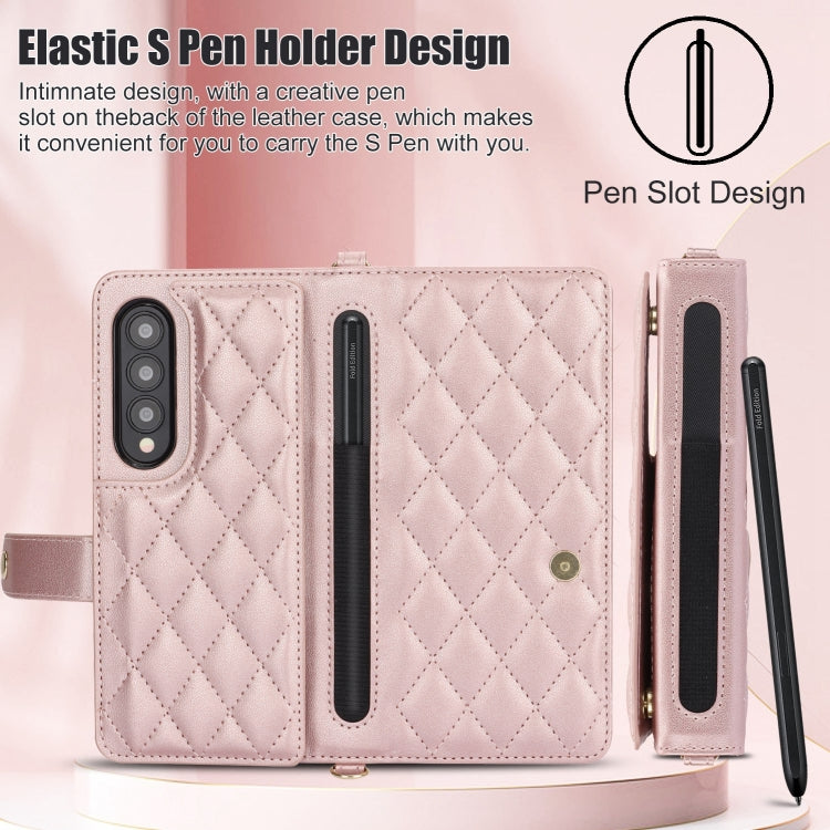 For Samsung Galaxy Z Fold4 Crossbody Multifunction Rhombic Leather Phone Case