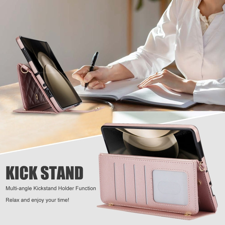 For Samsung Galaxy Z Fold4 Crossbody Multifunction Rhombic Leather Phone Case