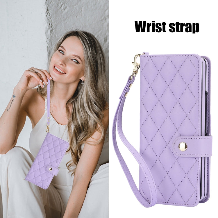 For Samsung Galaxy Z Fold4 Crossbody Multifunction Rhombic Leather Phone Case