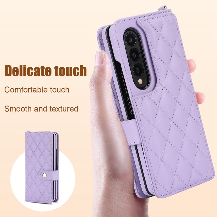 For Samsung Galaxy Z Fold4 Crossbody Multifunction Rhombic Leather Phone Case