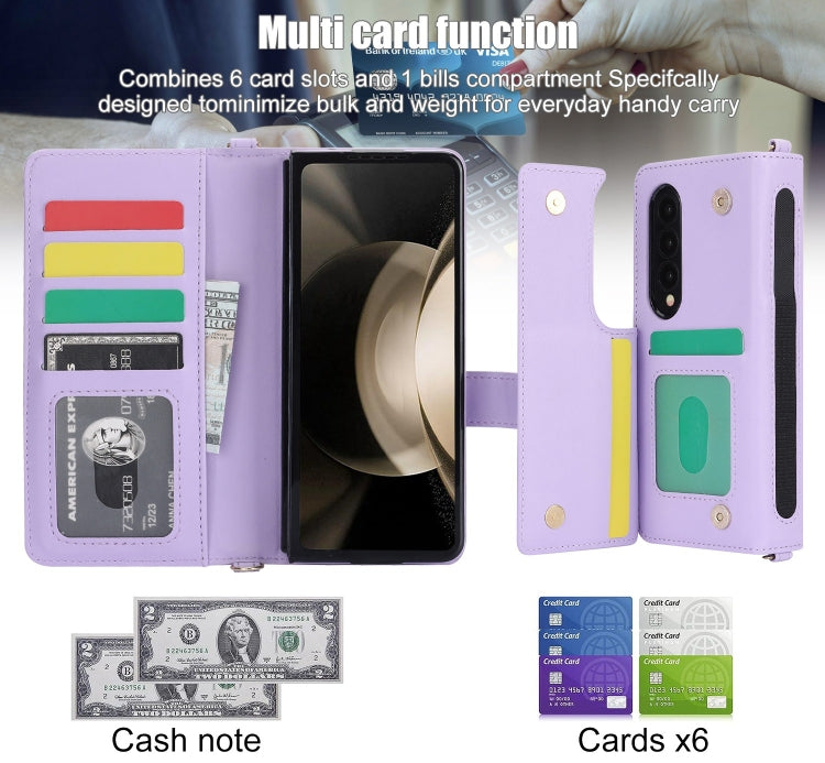 For Samsung Galaxy Z Fold4 Crossbody Multifunction Rhombic Leather Phone Case