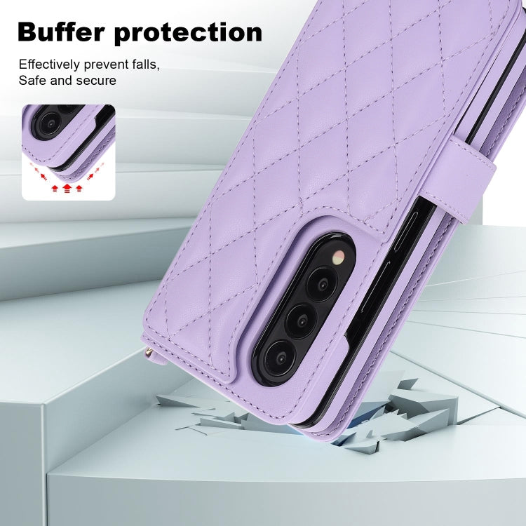 For Samsung Galaxy Z Fold4 Crossbody Multifunction Rhombic Leather Phone Case