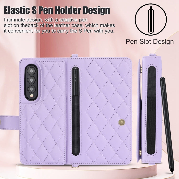 For Samsung Galaxy Z Fold4 Crossbody Multifunction Rhombic Leather Phone Case