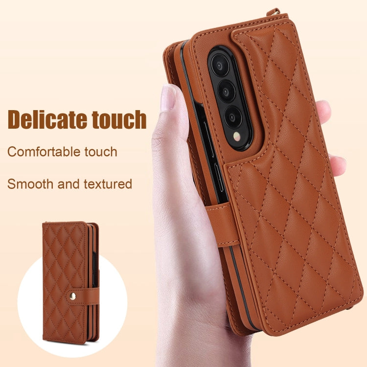 For Samsung Galaxy Z Fold4 Crossbody Multifunction Rhombic Leather Phone Case