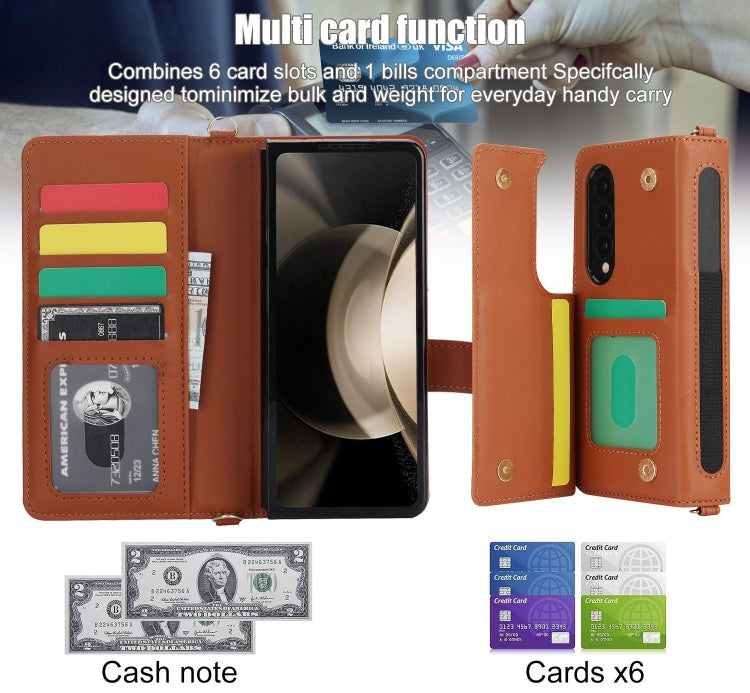 For Samsung Galaxy Z Fold4 Crossbody Multifunction Rhombic Leather Phone Case