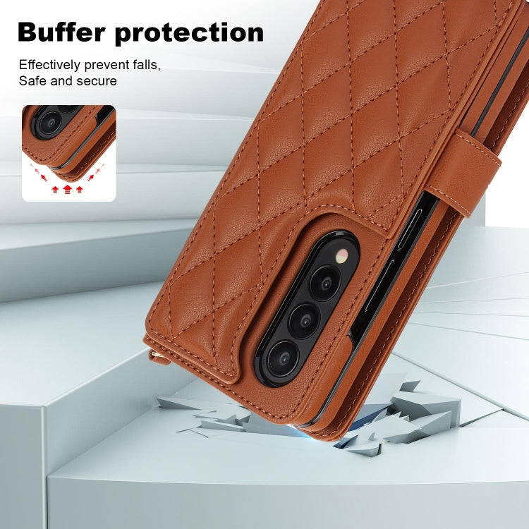 For Samsung Galaxy Z Fold4 Crossbody Multifunction Rhombic Leather Phone Case