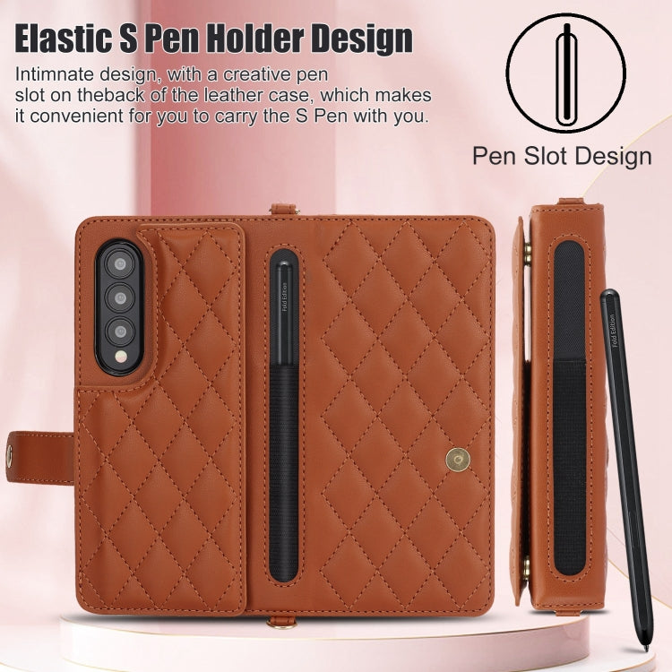 For Samsung Galaxy Z Fold4 Crossbody Multifunction Rhombic Leather Phone Case