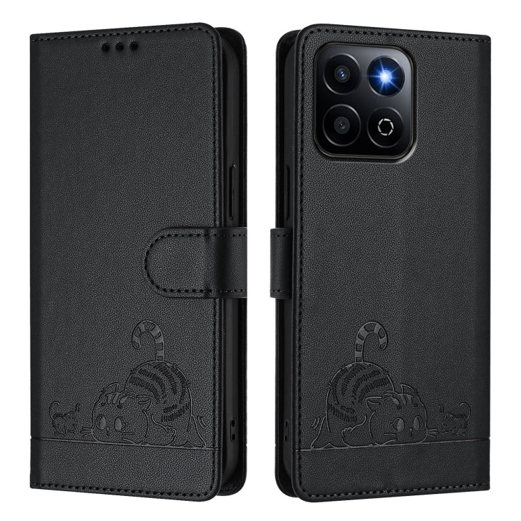 For Honor 200 Smart 5G Global Cat Rat Embossed Pattern RFID Leather Phone Case with Lanyard