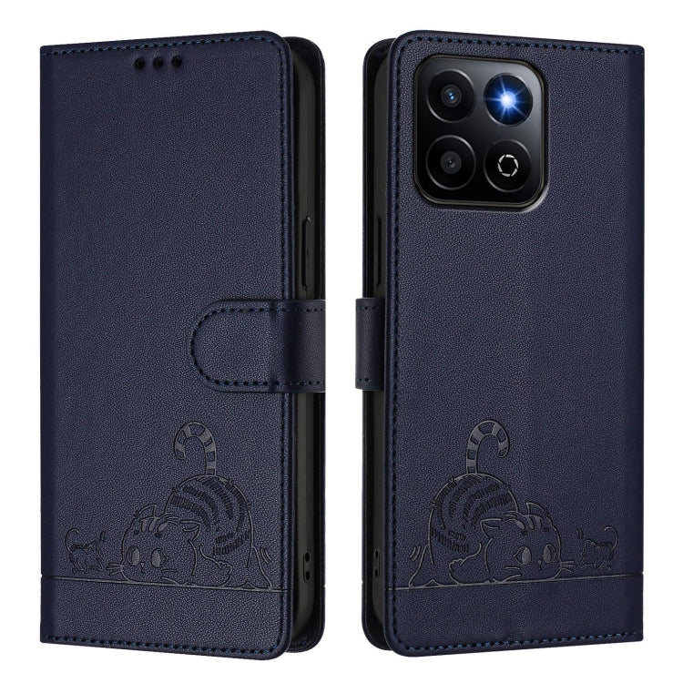 For Honor 200 Smart 5G Global Cat Rat Embossed Pattern RFID Leather Phone Case with Lanyard