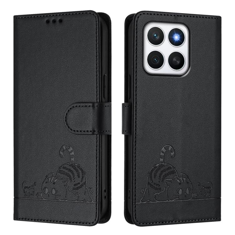 For Honor X8c 4G Global Cat Rat Embossed Pattern RFID Leather Phone Case with Lanyard
