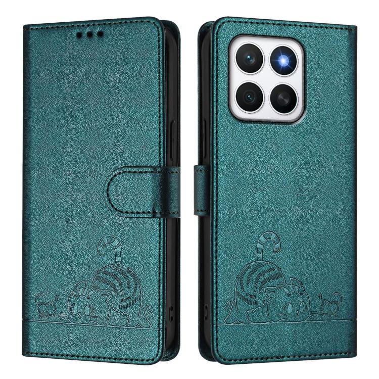 For Honor X8c 4G Global Cat Rat Embossed Pattern RFID Leather Phone Case with Lanyard
